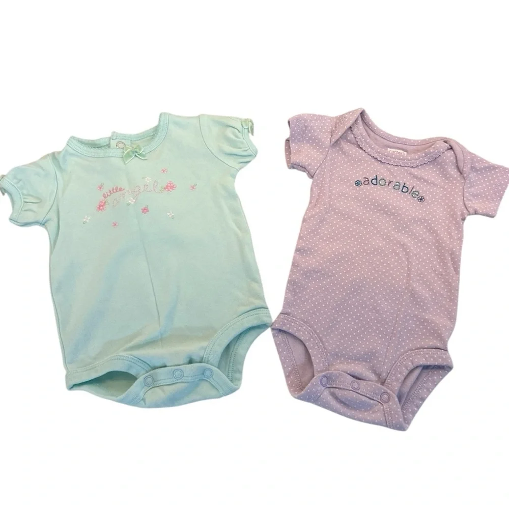 2‎ Carter’s Baby Girl Onesies Teal Little Angel and Purple Polka Dot Adorable